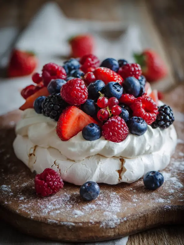 card recipe ingredients and instructions pavlova with fresh berries