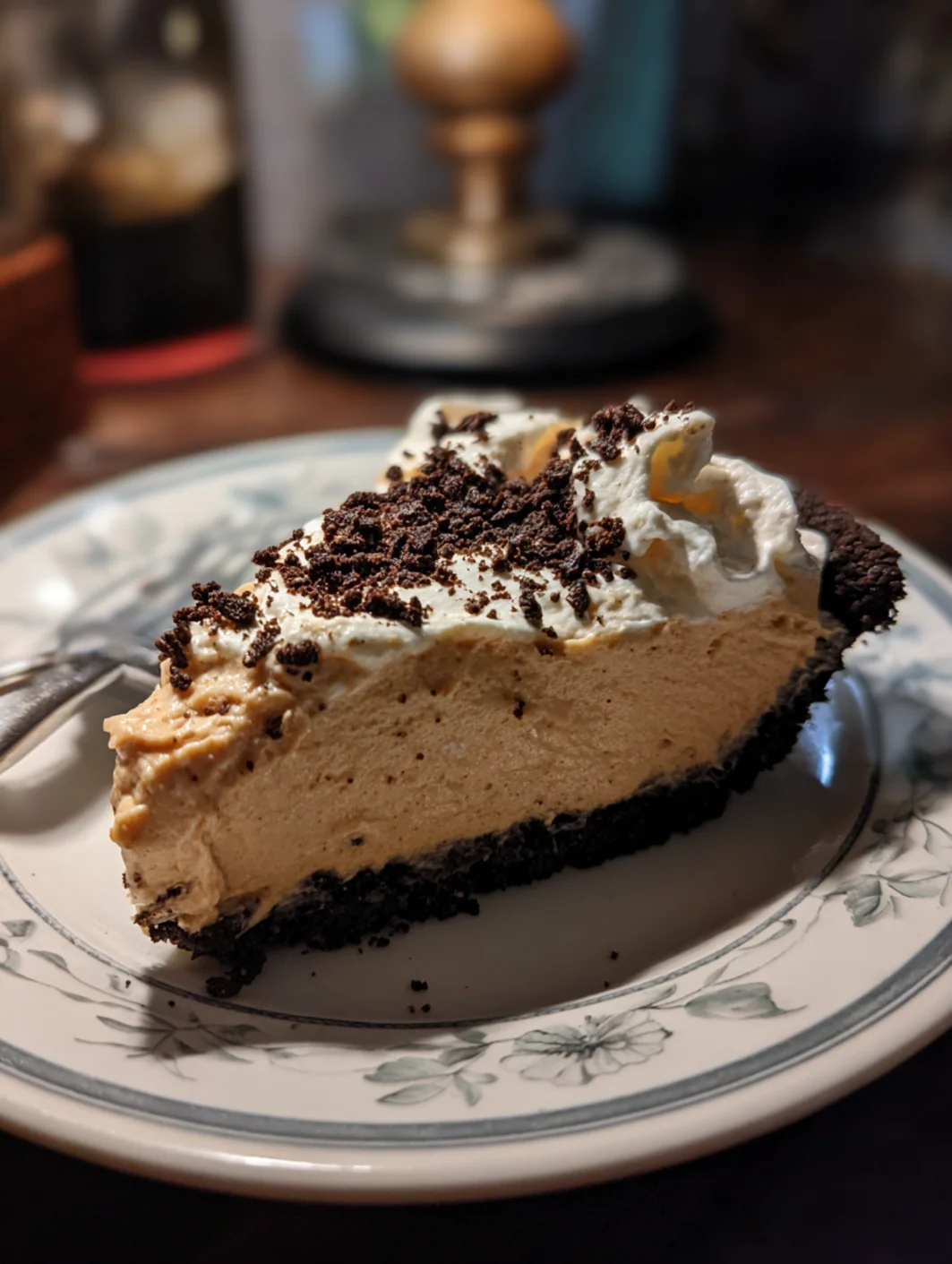card recipe ingredients and instructions peanut butter pie with Oreo crust