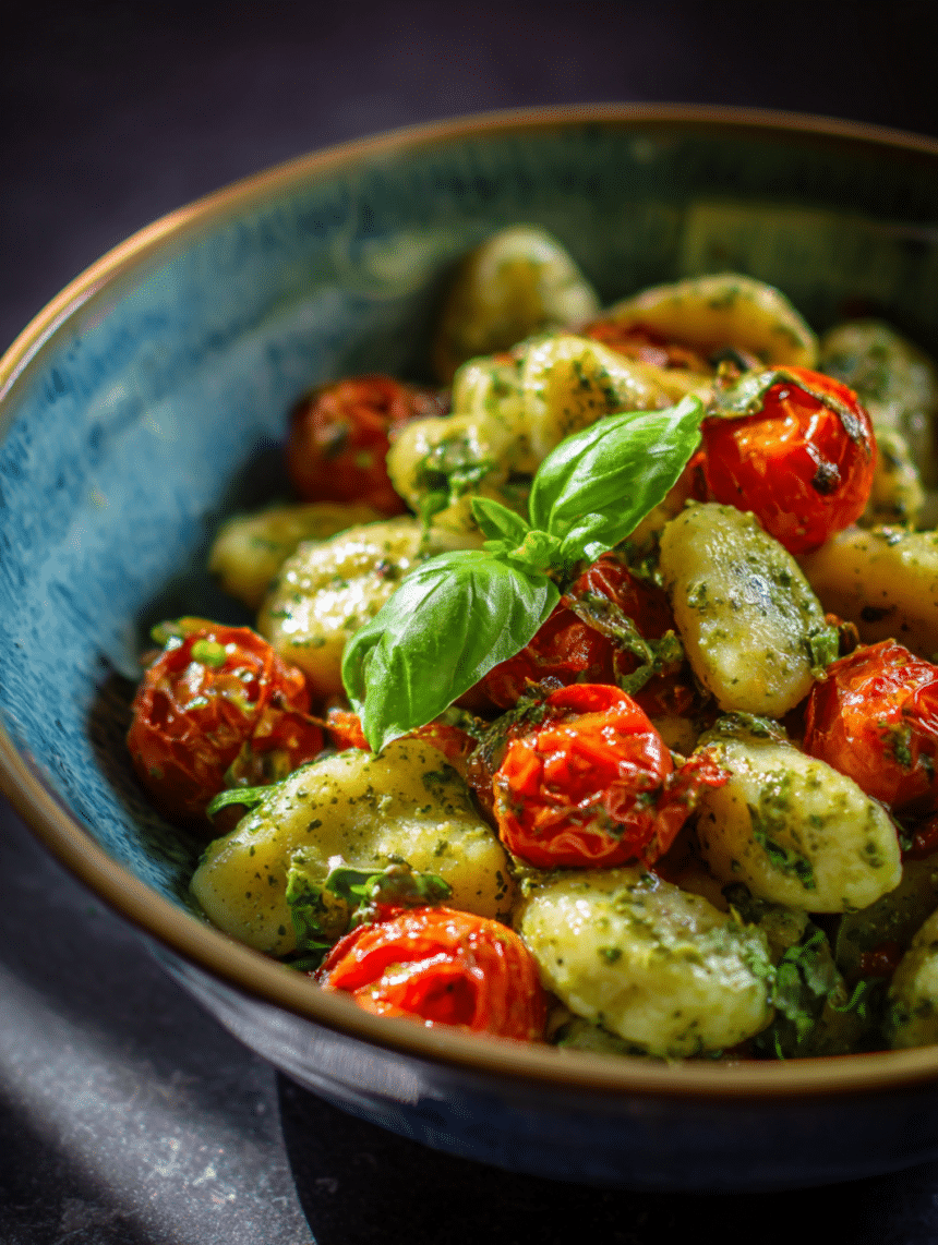 pesto gnocchi with cherry tomatoes