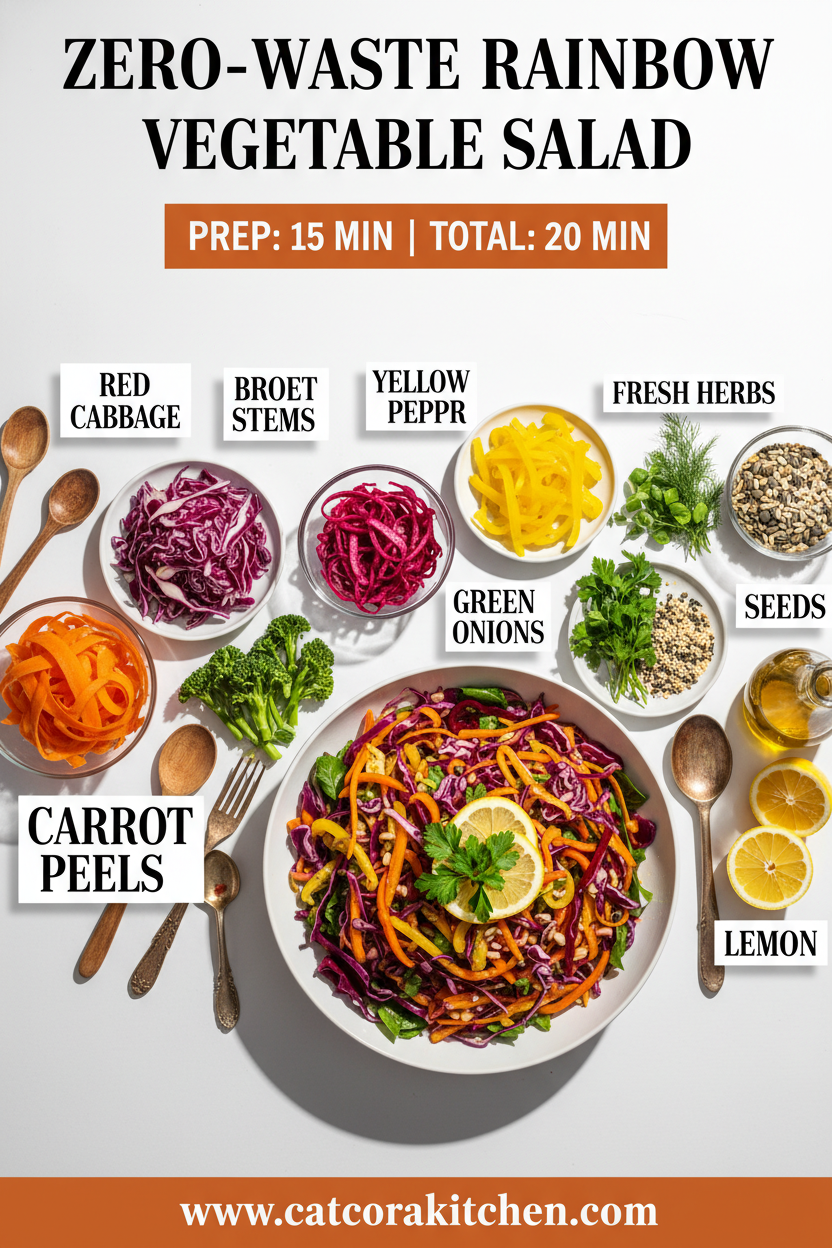 Zero-waste rainbow vegetable salad ingredients