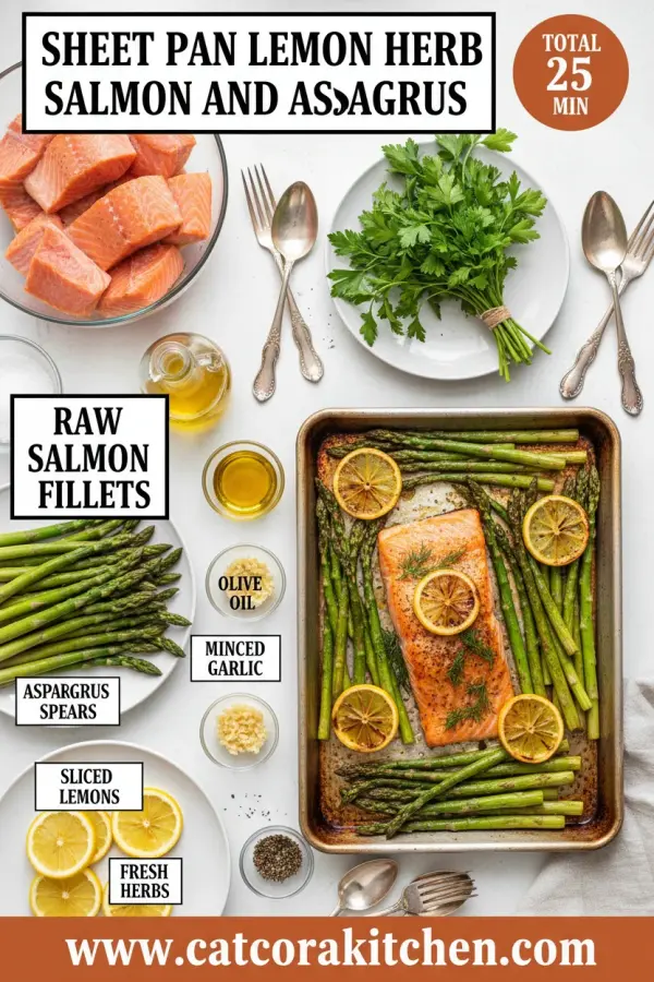 Sheet pan lemon herb salmon and asparagus ingredients