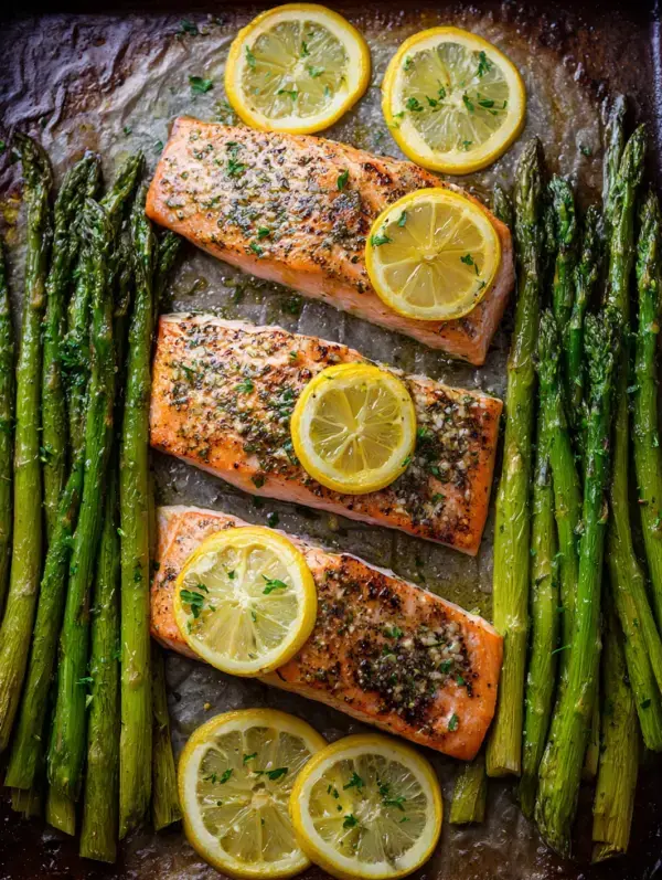sheet pan lemon herb salmon and asparagus