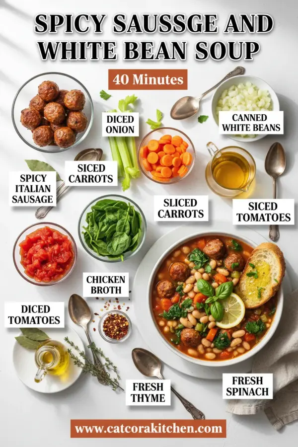 Spicy sausage and white bean soup ingredients