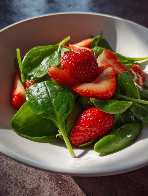card recipe ingredients and instructions spinach and strawberry spring salad