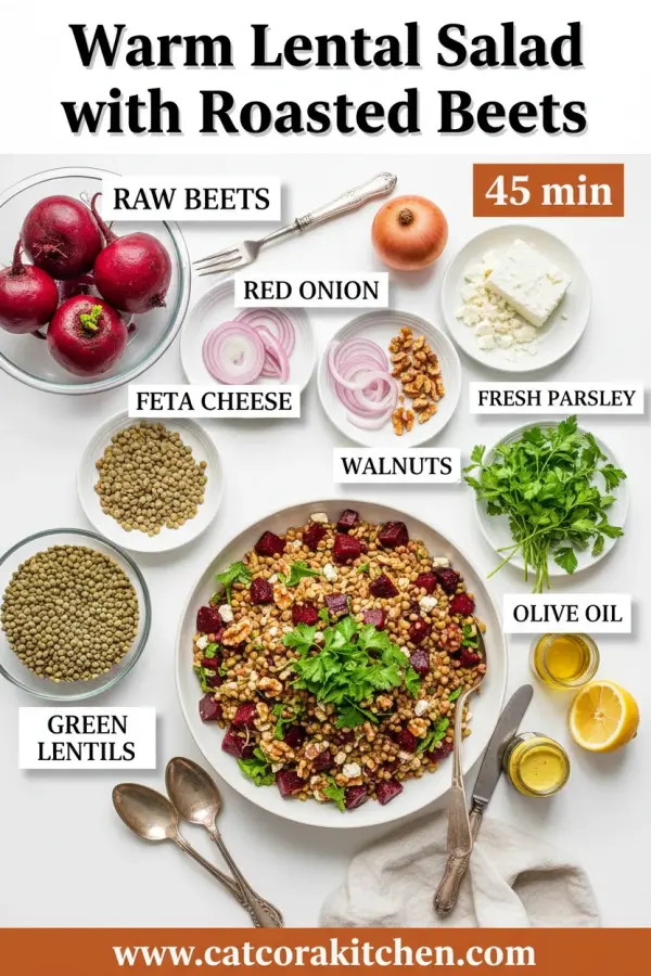 Warm lentil salad with roasted beets ingredients