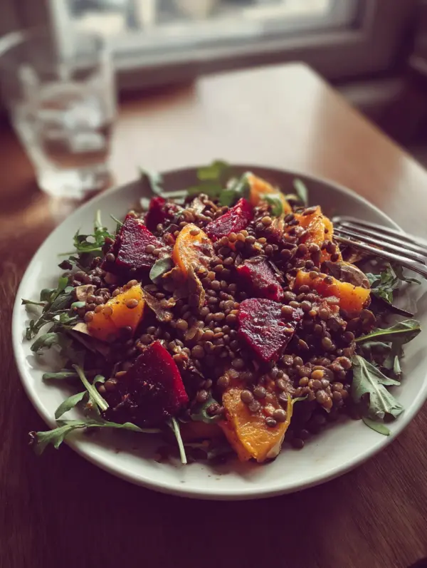 card recipe ingredients and instructions warm lentil salad with roasted beets