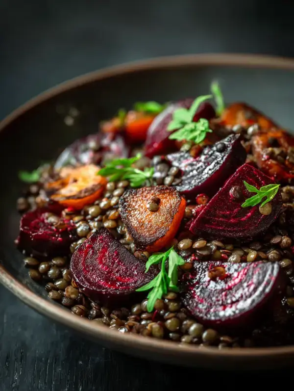 warm lentil salad with roasted beets