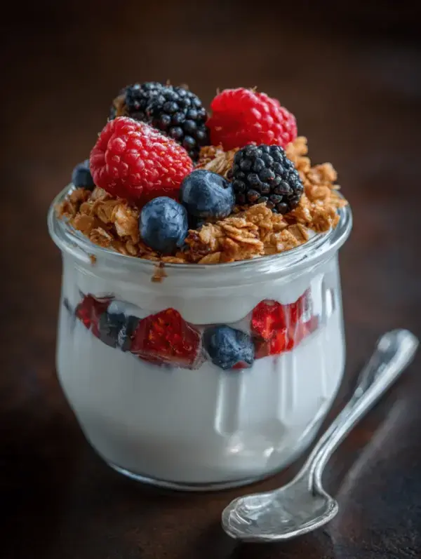 yogurt parfait with granola and berries